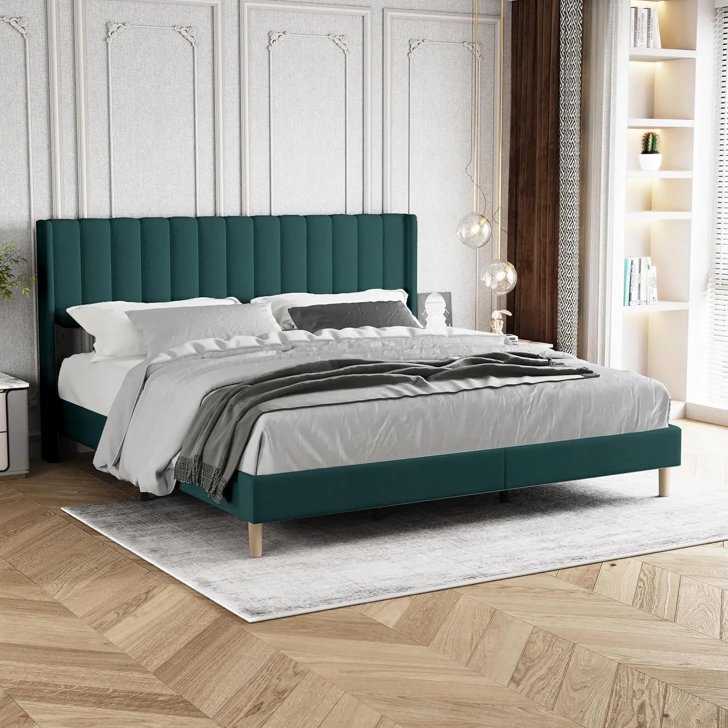 Upholstered Platform Bed Frame King Size with Headboard