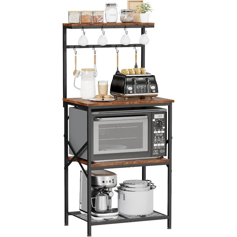 Kitchen Bakers Rack with Storage Shelves and Coffee Bar Table