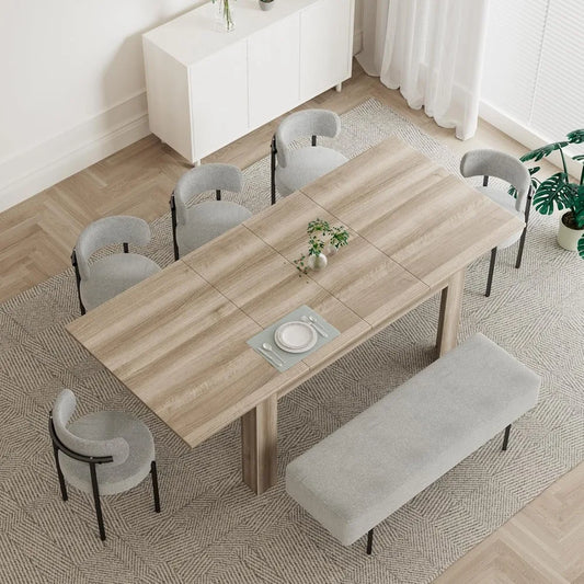 Extendable Dining Room Table for 6-10 Person, Large Rectangular Kitchen Tables