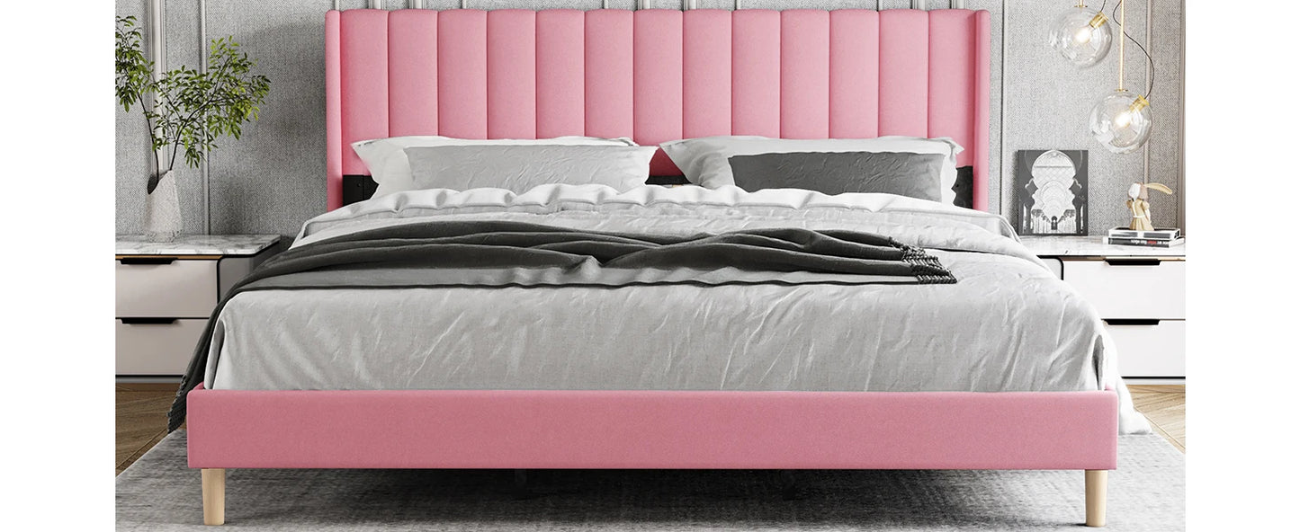 Upholstered Platform Bed Frame King Size with Headboard
