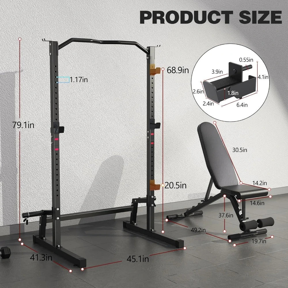 Weight Bench with Squat Rack Adjustable Workout Bench for Strength Training