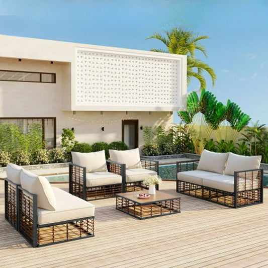 7-Piece Metal Outdoor Sets, All-Weather Conversational Furniture Set with Thick Cushions and Coffee Table