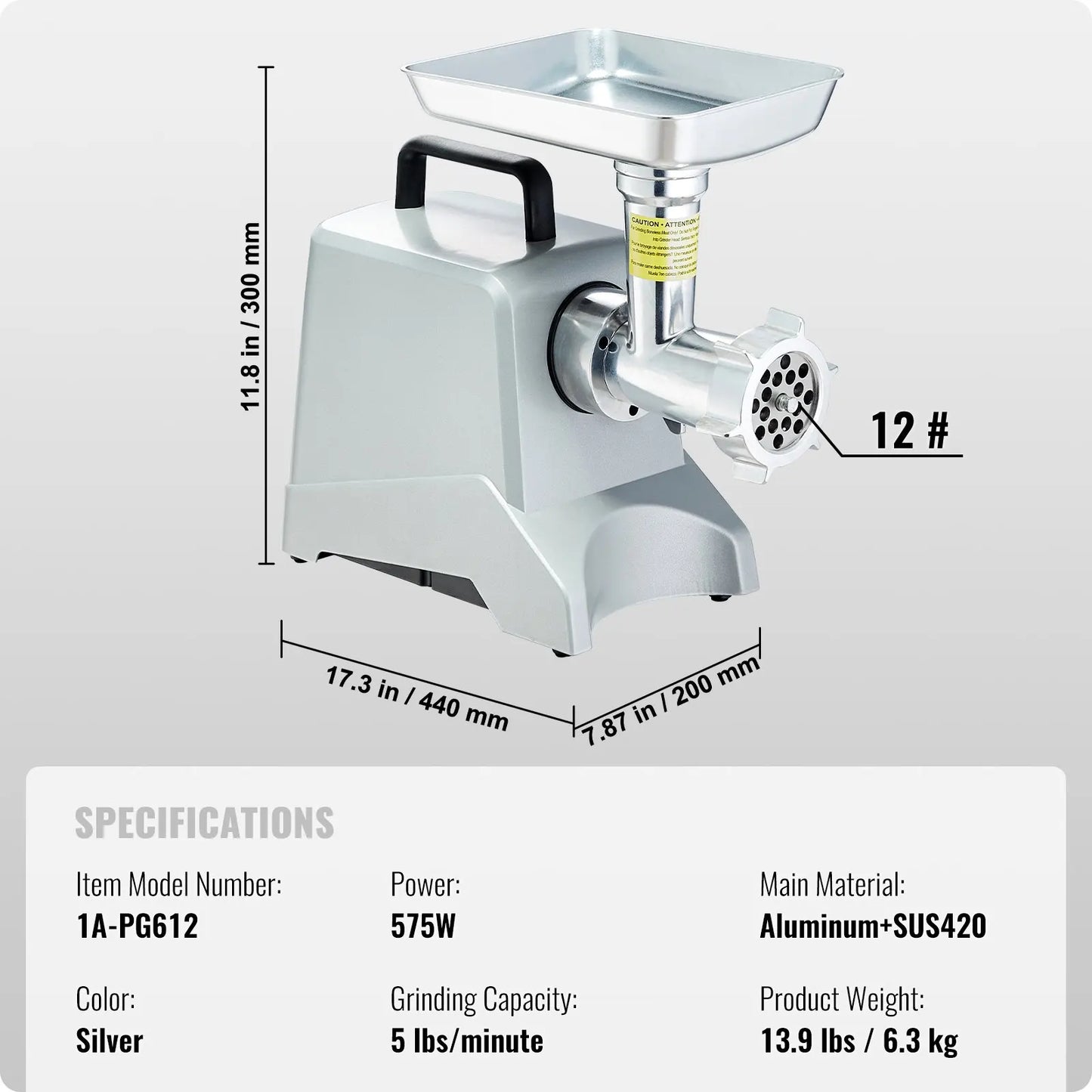 VEVOR Commercial Electric Meat Grinder 5Lb/Min Capacity 575W Sausage Stuffer Maker Mincer Machine Food Processor Kitchen