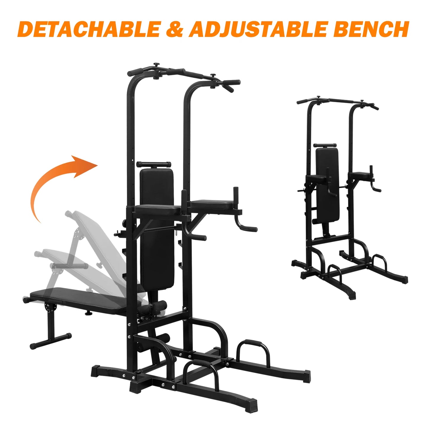 Power Tower With Bench Pull Up Bar Dip Station Adjustable Height Heavy Duty Multi Function Fitness Rack For Home Gym