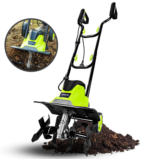 Deli 10A 120V 14-Inch Electric Garden Tiller and Cultivator
