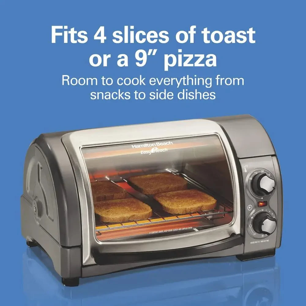 Toaster Oven 4 Slice Roll Top Door 1200W Easy Access Bake Broil Toast Manual Control Kitchen Appliance