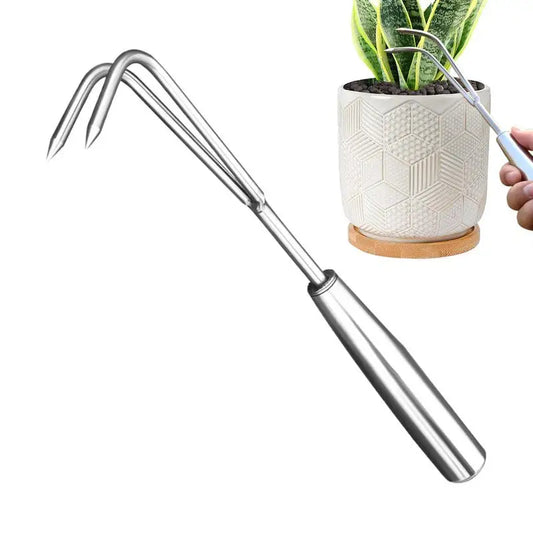 Small Two Claw Rake Stainless Steel  Manual Garden Weeding Tool