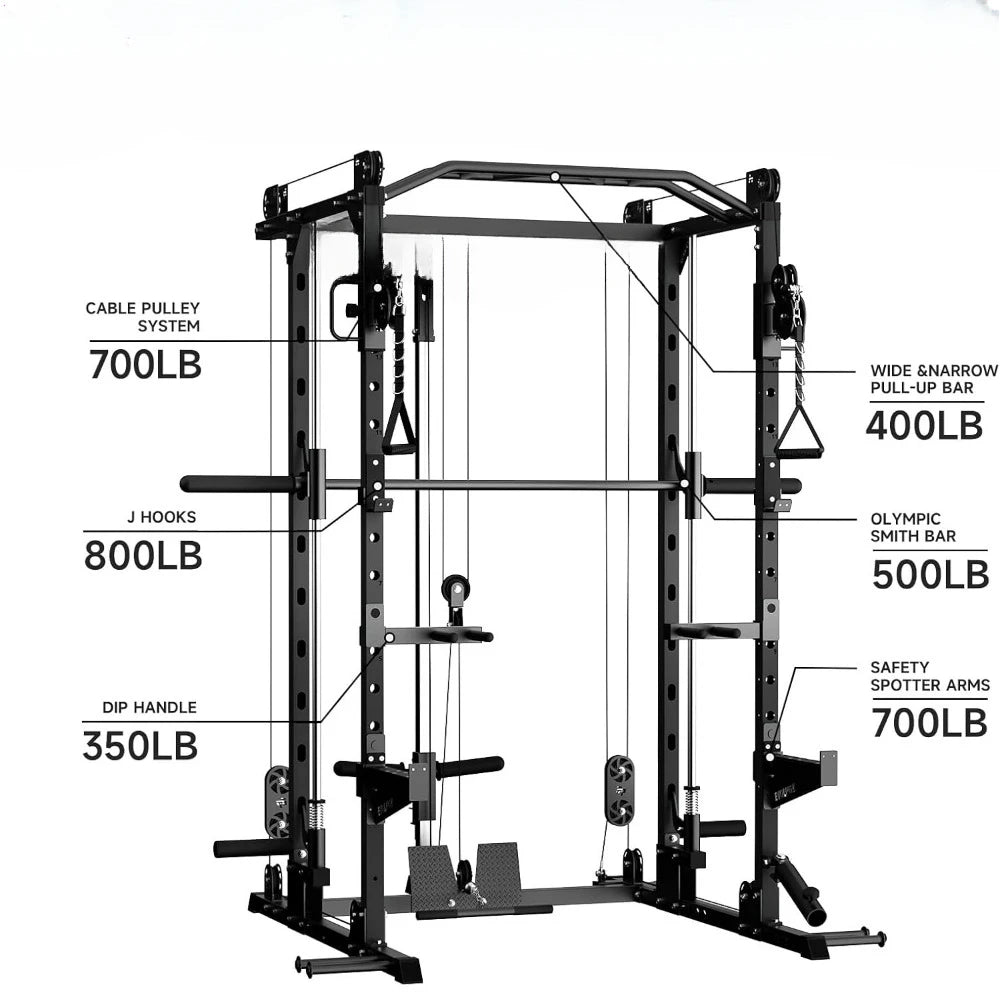 Smith Machine Strength Training Squat Rack LAT Pull Down Home Gym