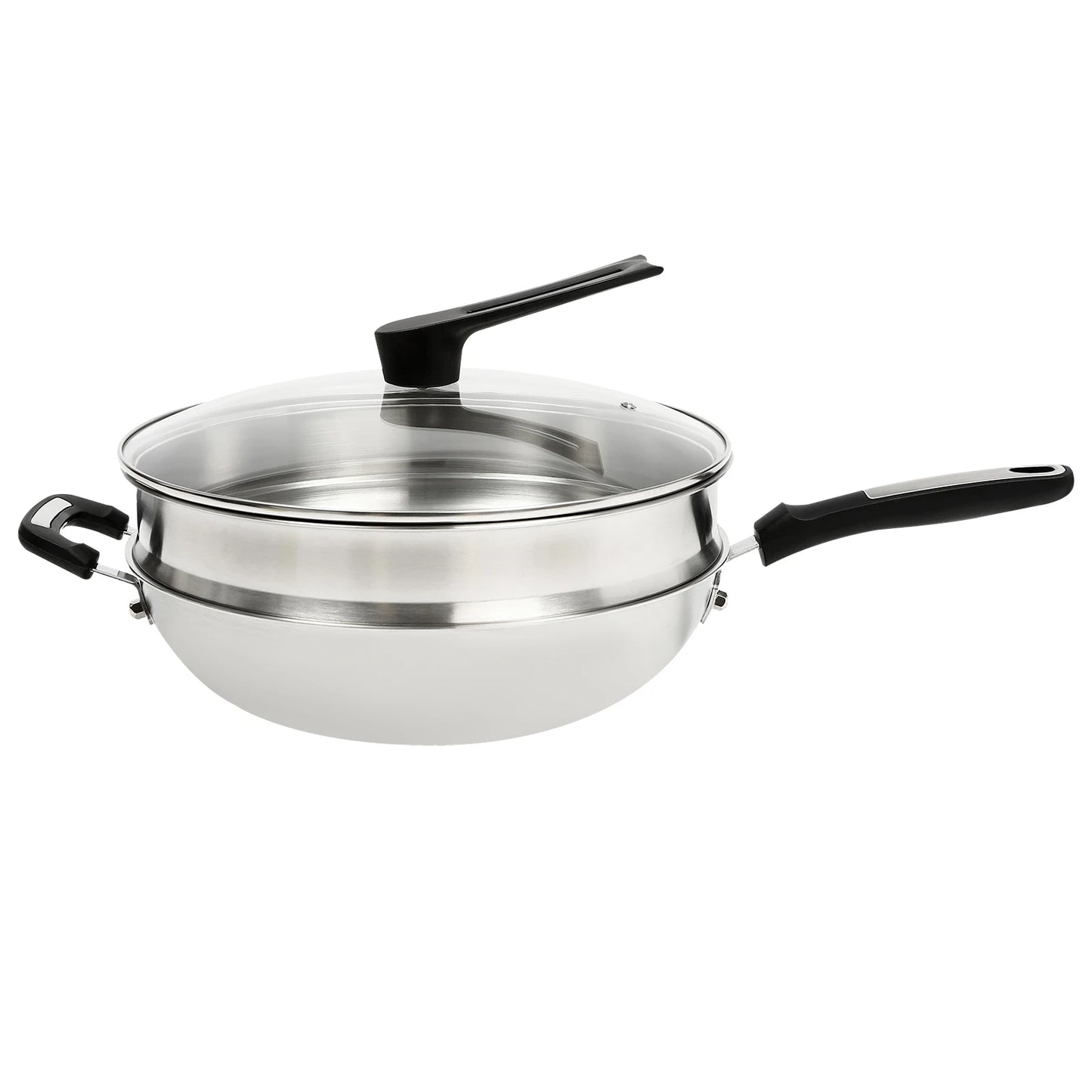kitchen accessories，wok，32cm Stainless Steel Wok with Honeycomb Coating, Steamer Rack, Lid & Stainless Steel Spatula