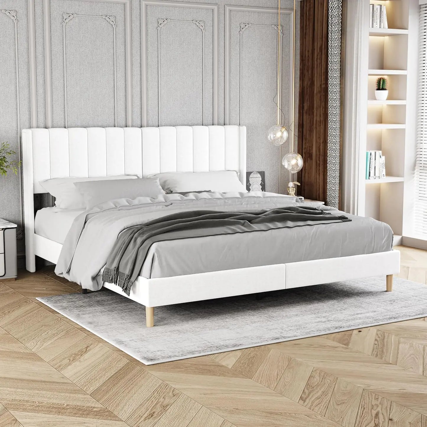 Upholstered Platform Bed Frame King Size with Headboard