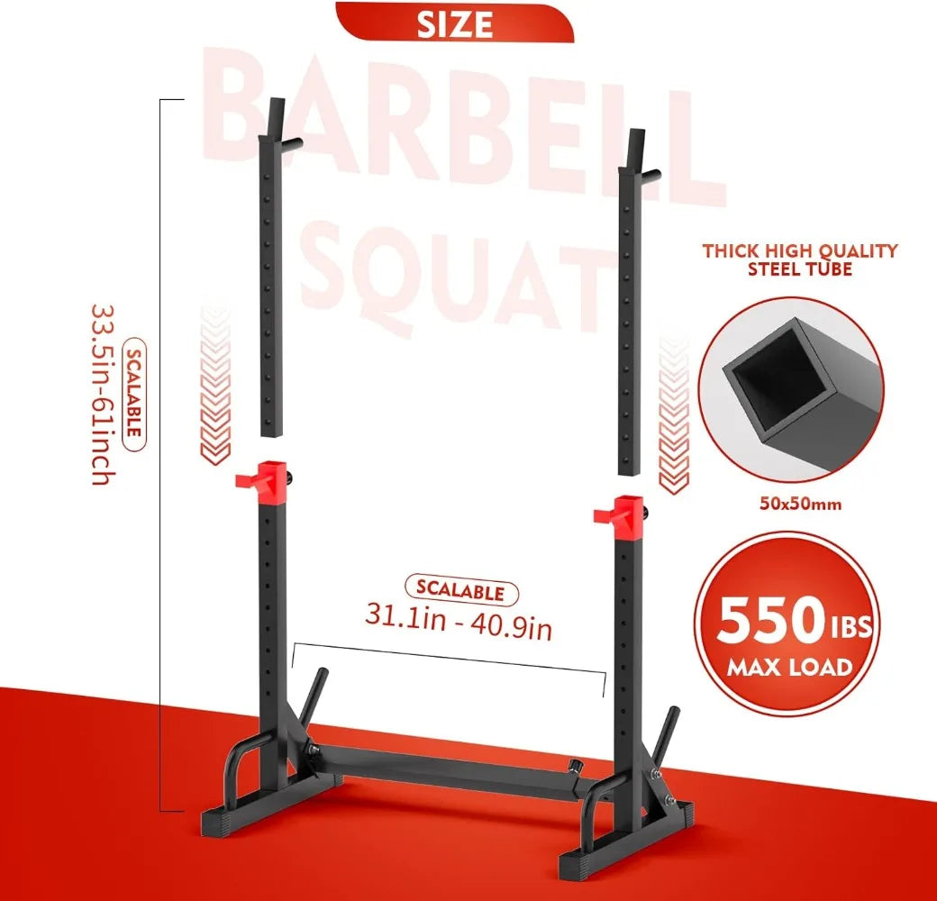 Bench Press 550 LBS Max Load Adjustable Squat Rack Stand