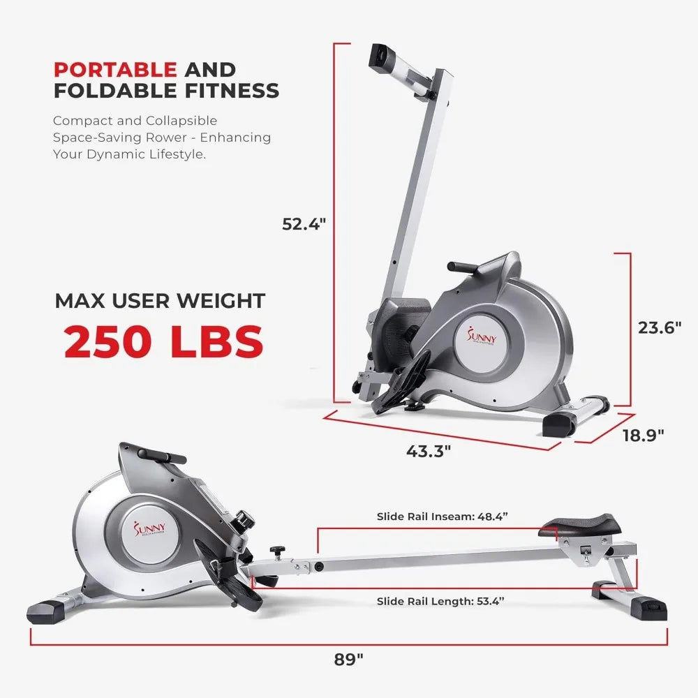 Sunny Health & Fitness Flip & Foldable Rowing Machine for Home