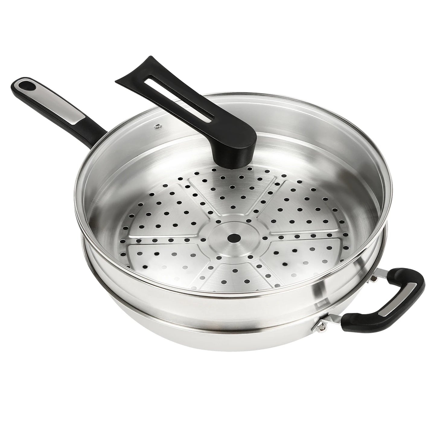 kitchen accessories，wok，32cm Stainless Steel Wok with Honeycomb Coating, Steamer Rack, Lid & Stainless Steel Spatula
