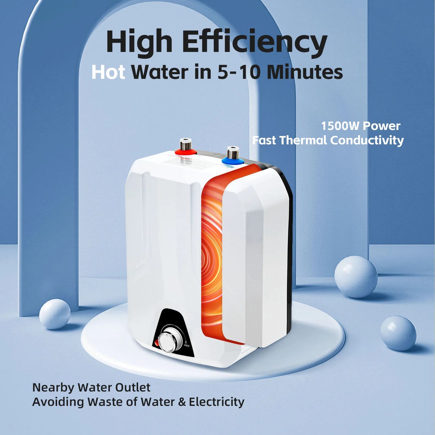 1500W Electric Water Heater Kitchen Household Electrical 8L/2.1GL Huge-110V Instant Hot Water for Kitchen RV Trailer Bathroom