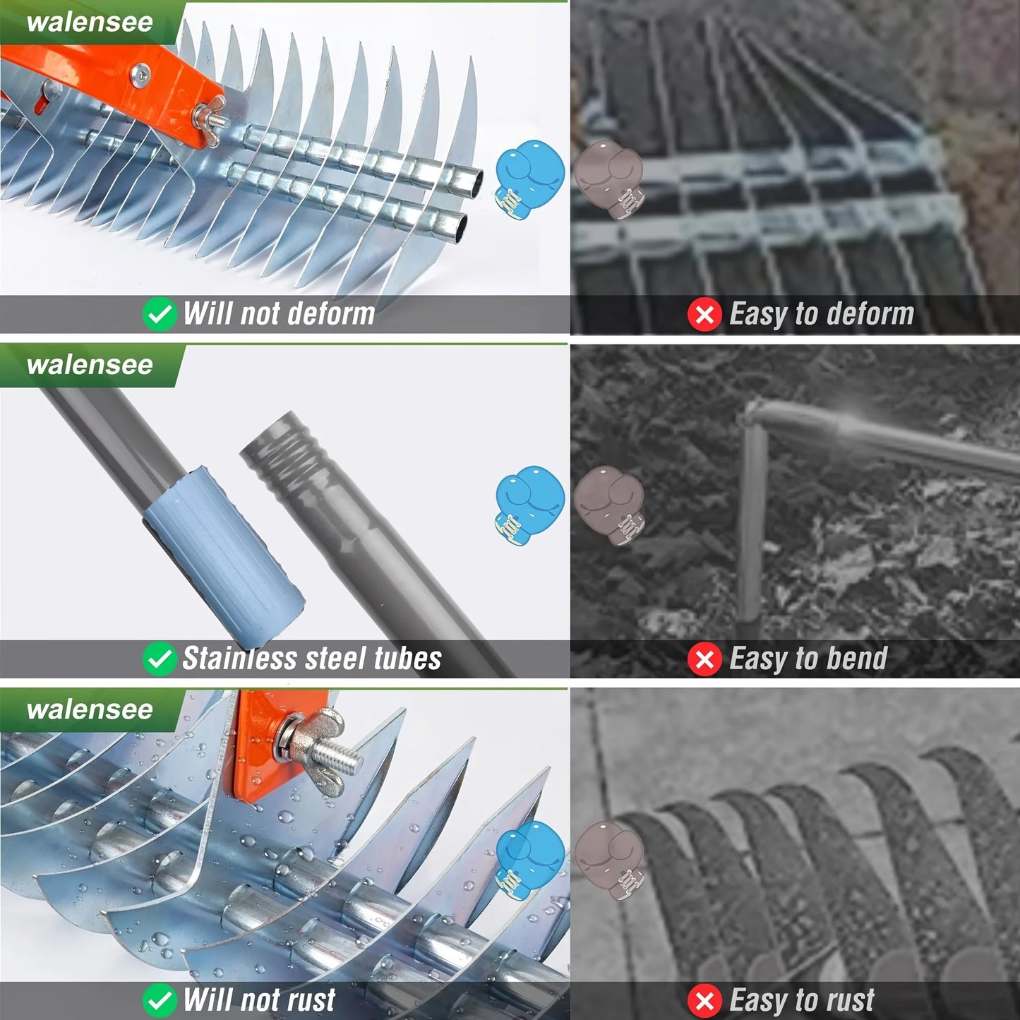 Lawn Thatching Rake Dethatcher Rake Robust Dethatcher Rake for Cleaning Dead Grass, Yard Garden Durable Soil Rake