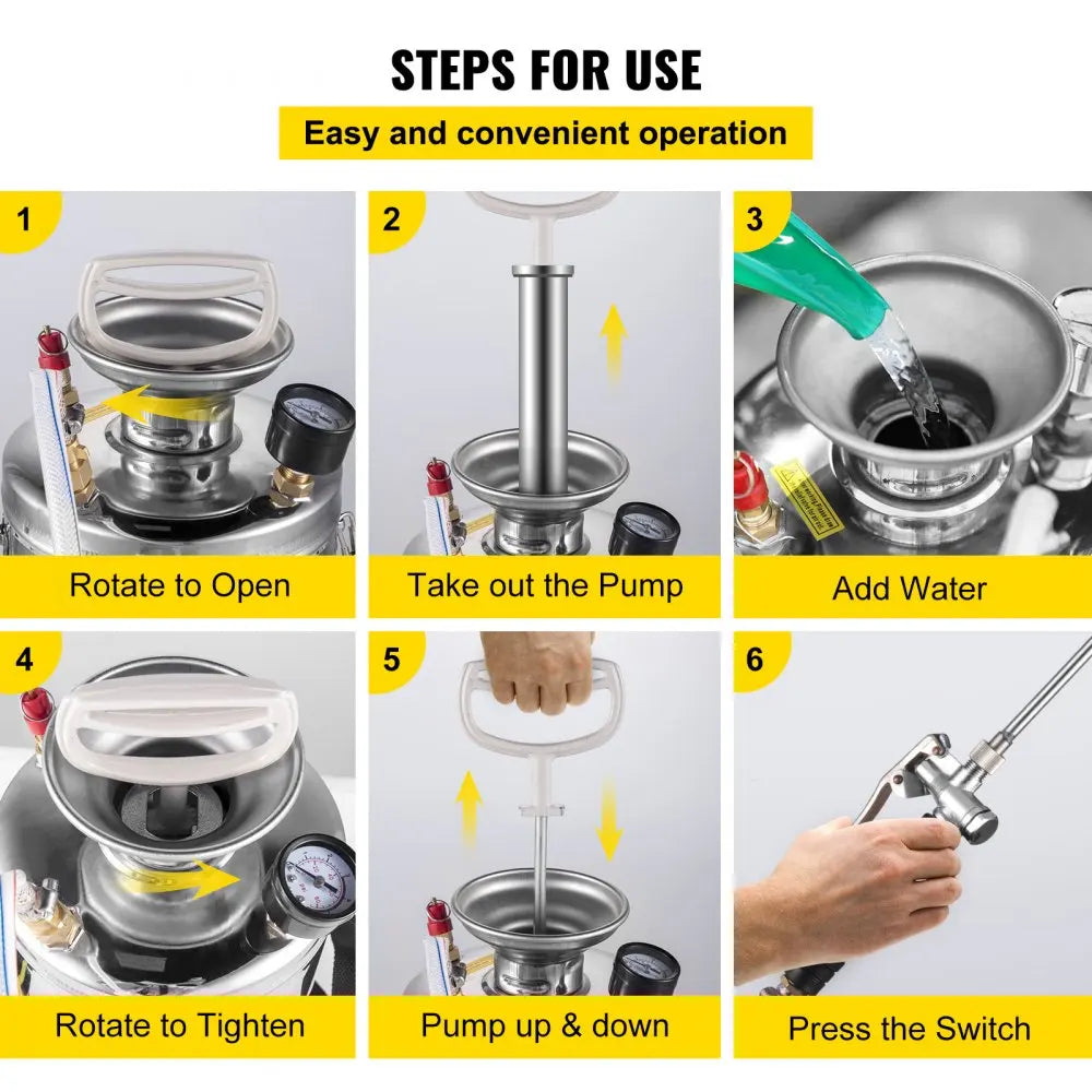 VEVOR 2Gal Stainless Steel Sprayer Hand Pump Sprayer with Pressure Gauge&Safety Valve