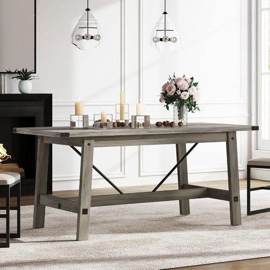 4-6 Person Farmhouse Dining Table with Heavy Duty Wooden Legs