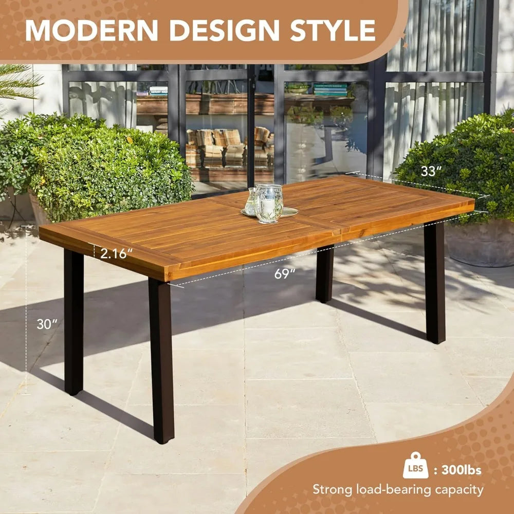 Acacia Wood Dining Table 6-Person Indoor Outdoor Tables