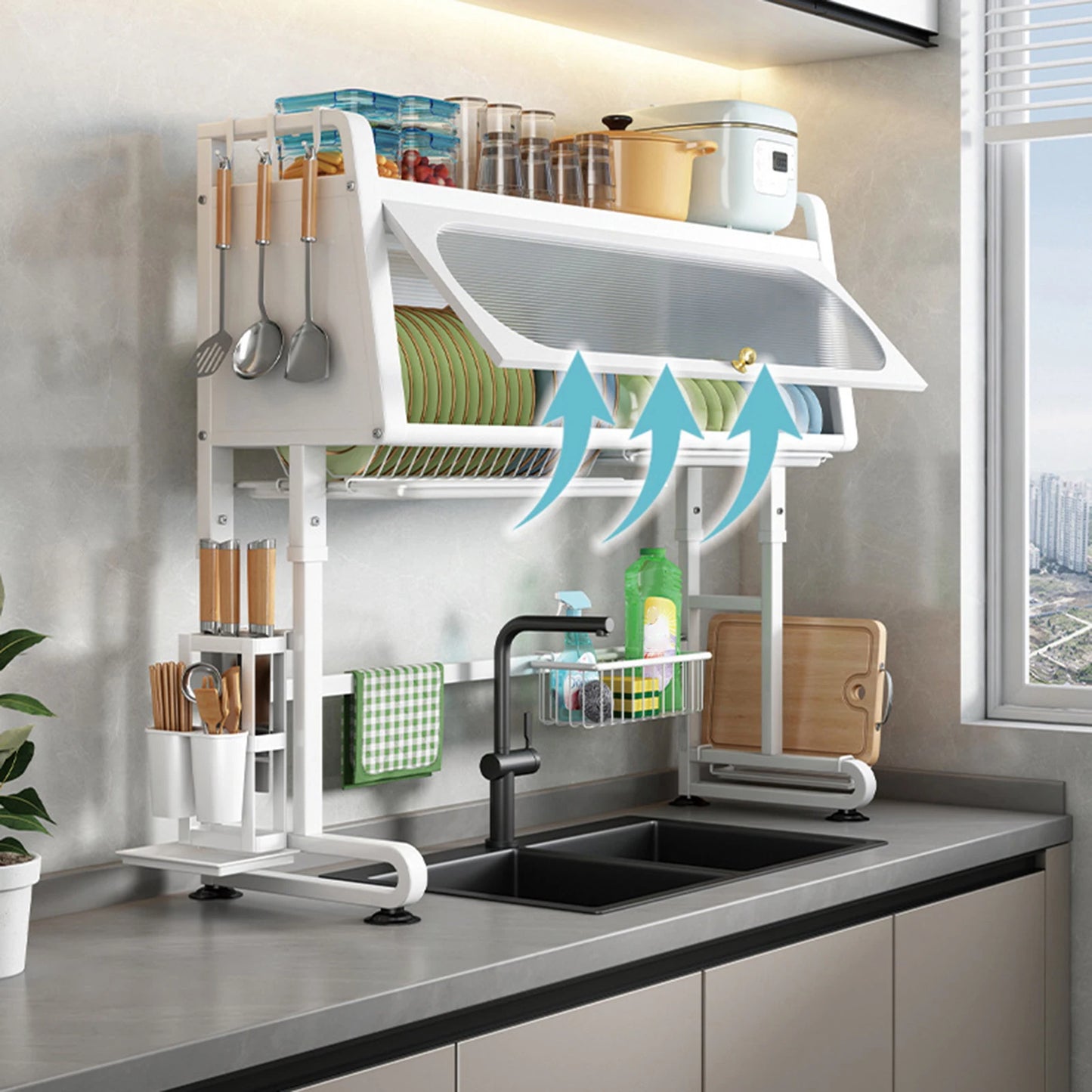 Kitchen Sink Storage Shelf with Cabinet Door Height Adjustable