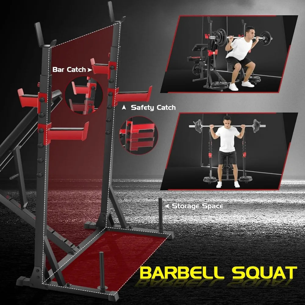 900LBS Weight Bench Set with Squat Rack for Home Gym