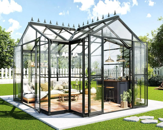 Chalet Greenhouse 12x10x8 FT with Quick-Connect Fittings with 2 Vents