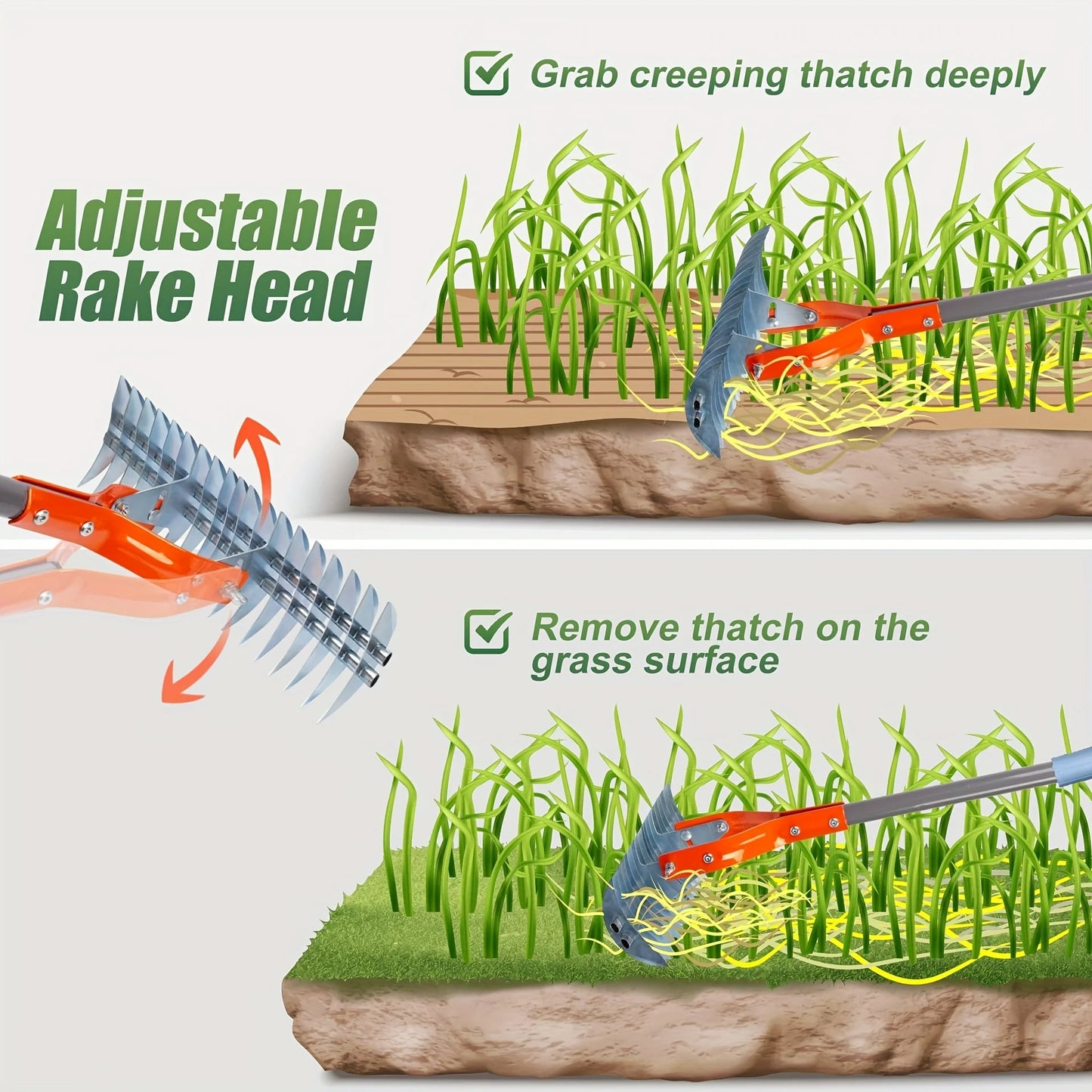 Lawn Thatching Rake Dethatcher Rake Robust Dethatcher Rake for Cleaning Dead Grass, Yard Garden Durable Soil Rake