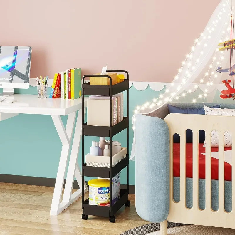 Rolling Storage Cart 4 Tier Organizer Mobile Shelving Unit for Kitchen Bathroom Laundry