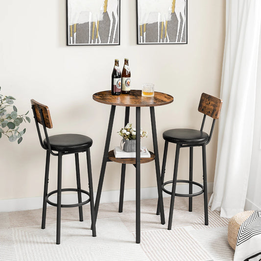 Bar Table, Round Pub Table, 2-Tier Bistro Table with Storage