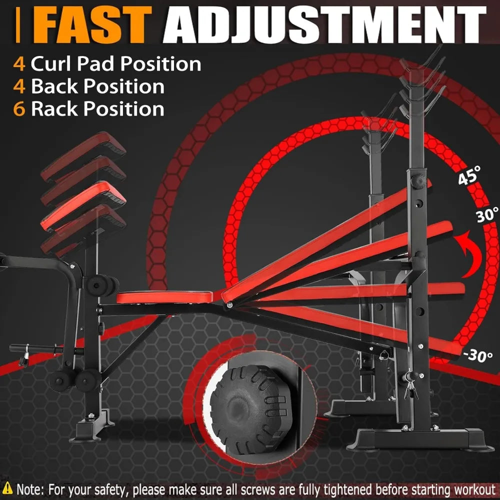 6 in 1 660lbs Weight Bench Set with Adjustable Incline