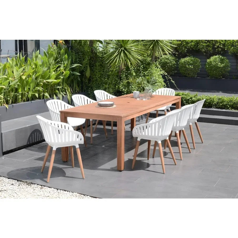 9-Piece Outdoor Rectangular Dining Table Set ,| Dark Teak Finish
