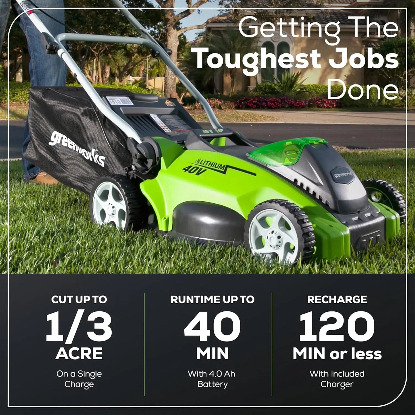40V 16" Cordless (Push) Lawn Mower (75+ Compatible Tools) 4.0Ah Battery and Charger Included Simple Push-button Start