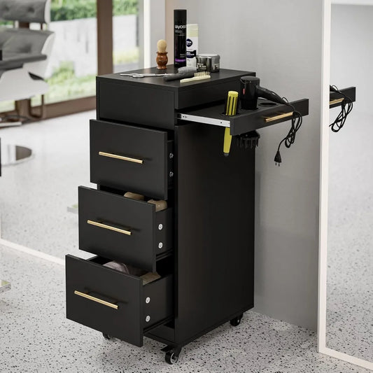 Salon Trolley, Rolling Hair Cart with 3 Dryer Holders for Hair Stylist