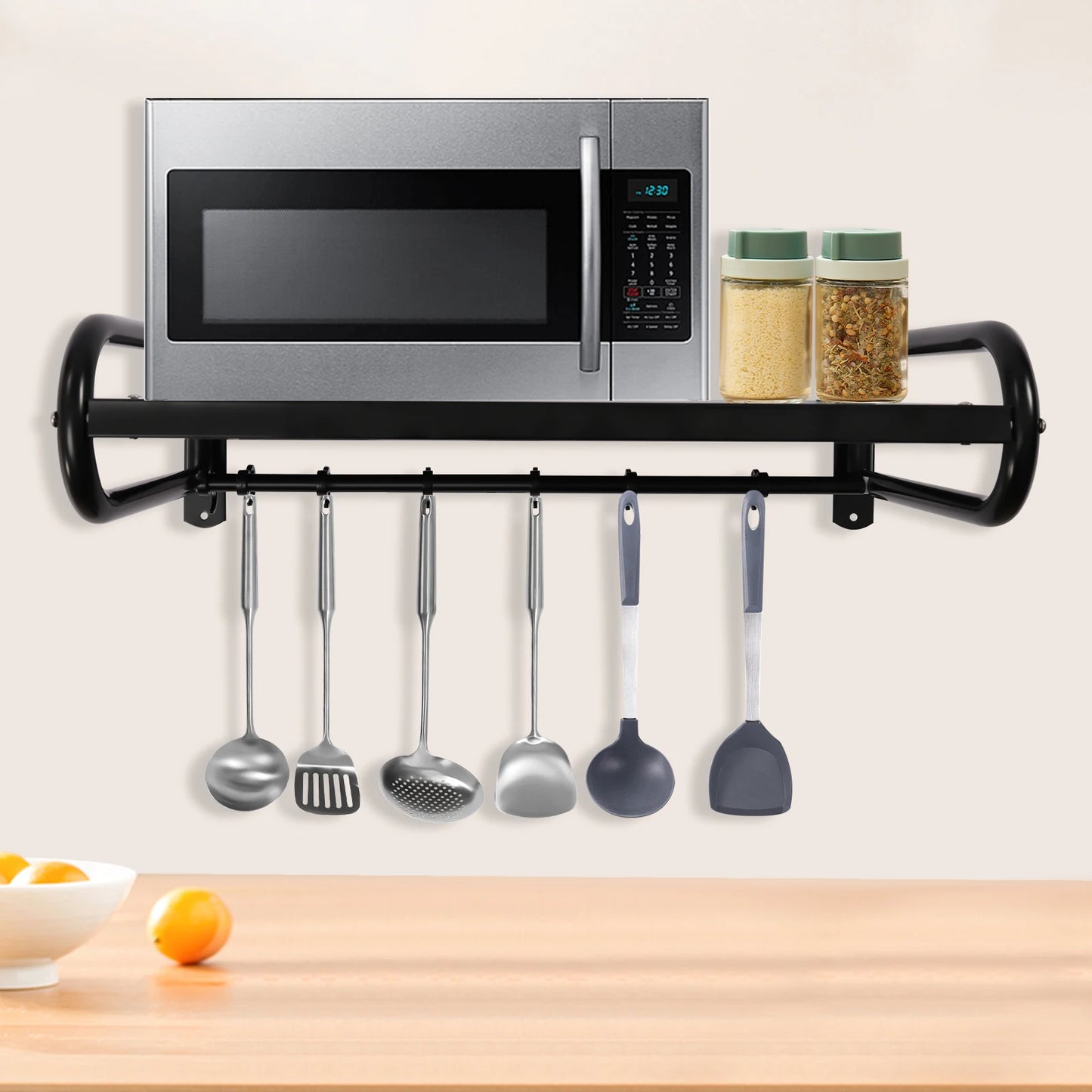 Microwave Oven Rack with Wall-Mount Design, Sturdy Carbon Steel Construction, Large Shelf for Electric Ovens and Kitchen