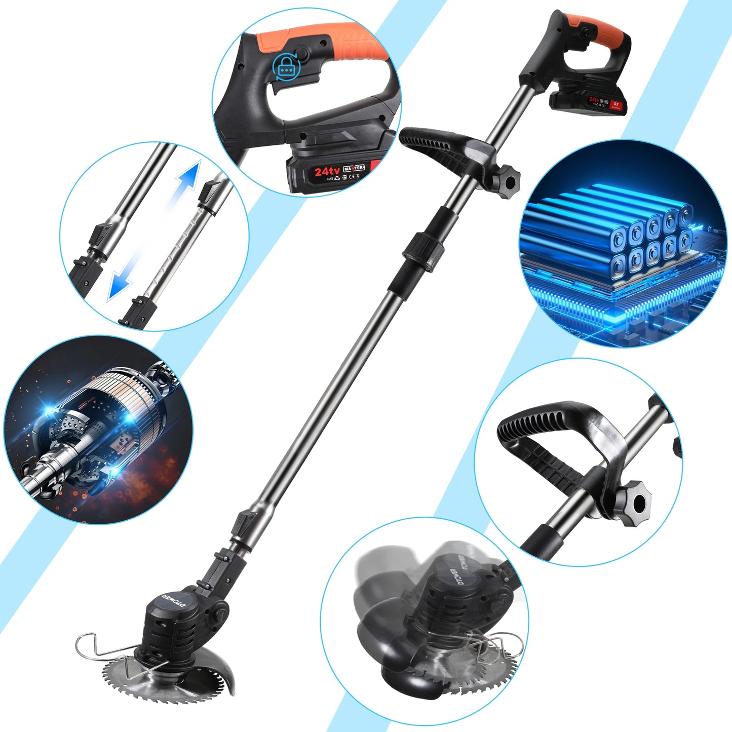 Electric Lawn Mower 21V Cordless Grass Trimmer Electric Lawn Mower 1300mAh Rechargeable Battery
