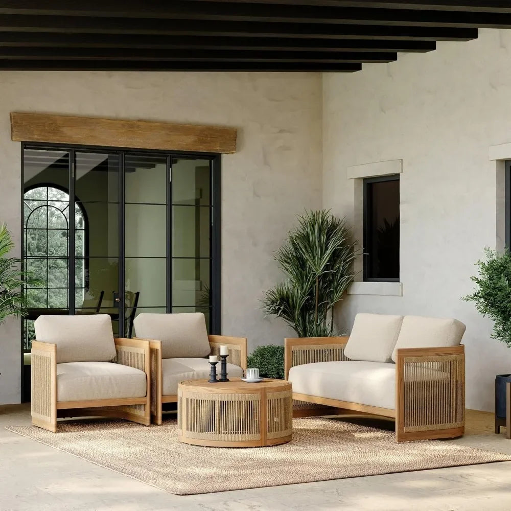 4-Piece Teak & Woven Rope Outdoor Sofa Set
