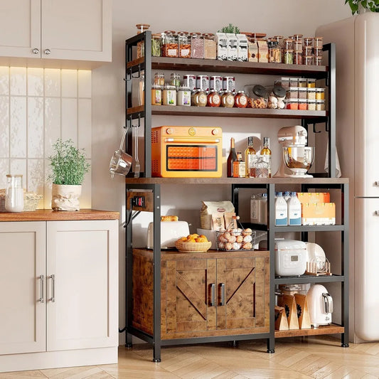 Bakers Rack with Power Outlet and 6 Tier Microwave Stand