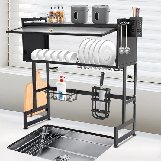 Over-Sink Kitchen Dish Drying Rack with Door Carbon Steel
