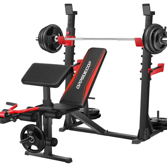 OPPSDECOR 900LBS Weight Bench with Squat Rack and Curl