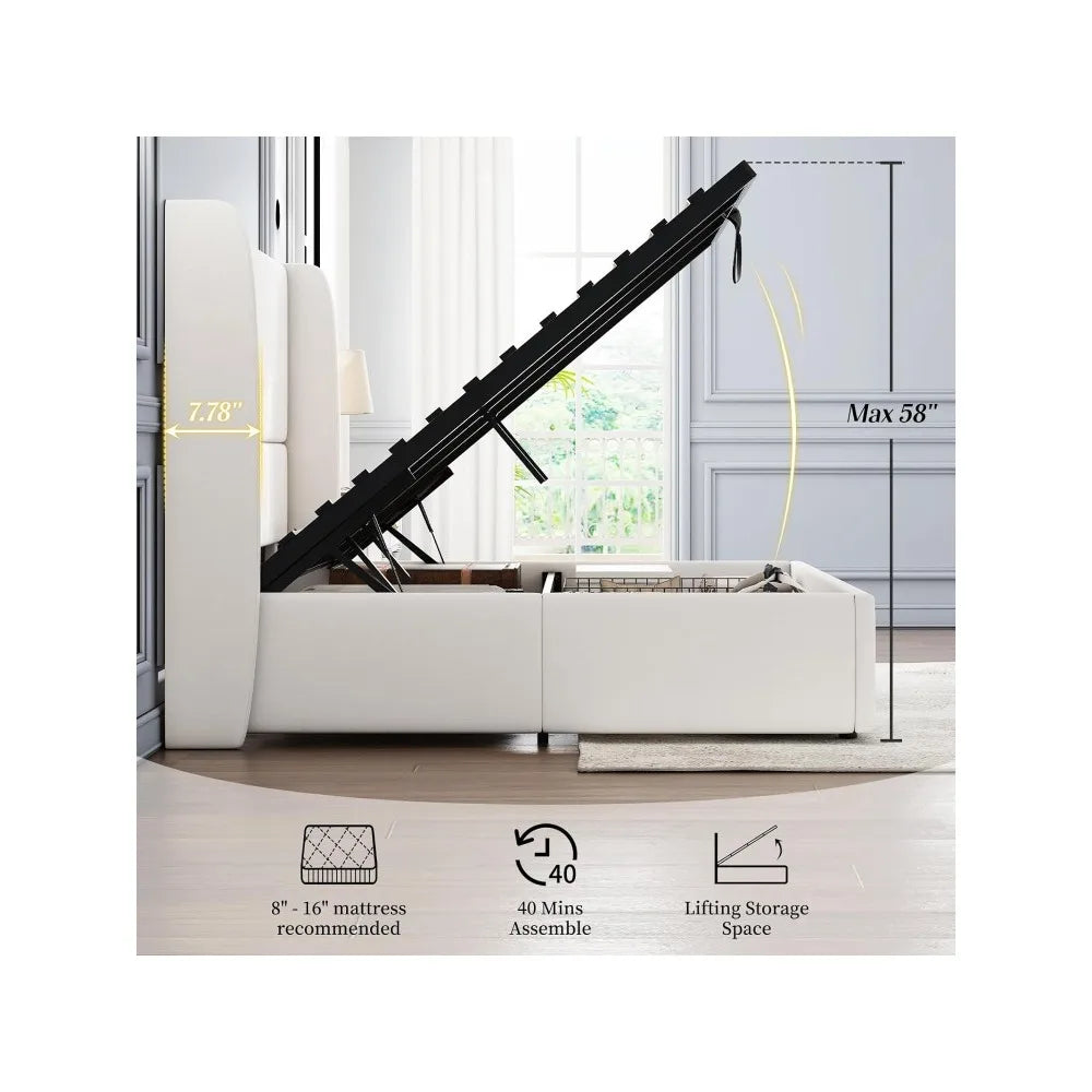 Lift Up Storage Bed Upholstered Platform Bed Frame