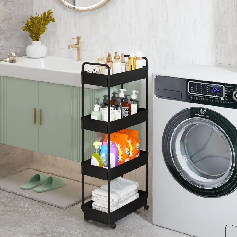 Rolling Storage Cart 4 Tier Organizer Mobile Shelving Unit for Kitchen Bathroom Laundry