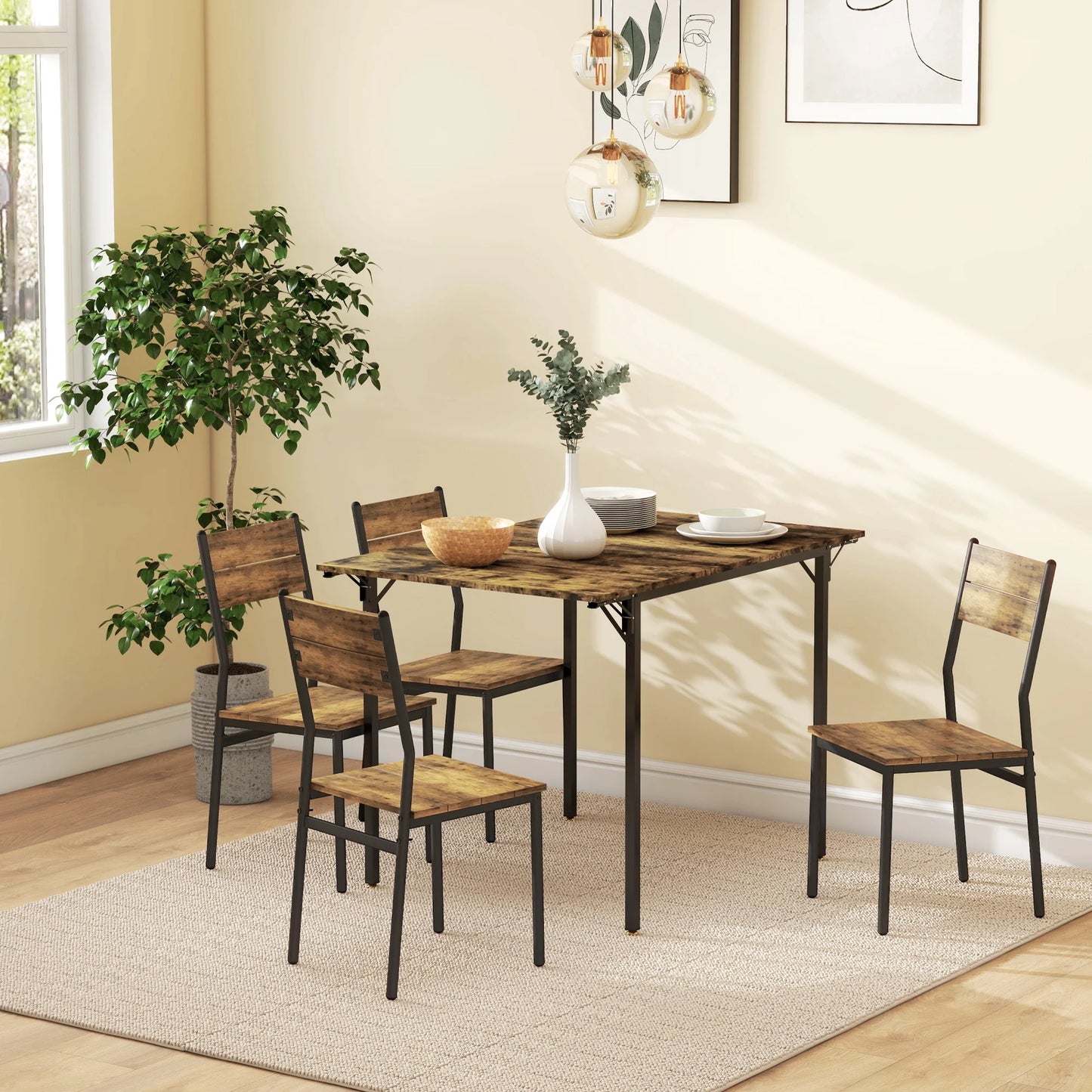 Homcom Industrial Folding Dining Table, Drop Leaf Table, Rustic Brown