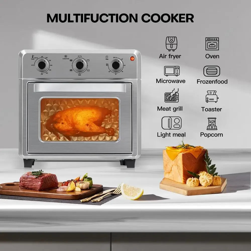 1400W 21QT Compact Air Fryer Toaster Oven 6-in-1 Multi-Function Cook Timer Auto-Off Stainless Steel Kitchen Appliance