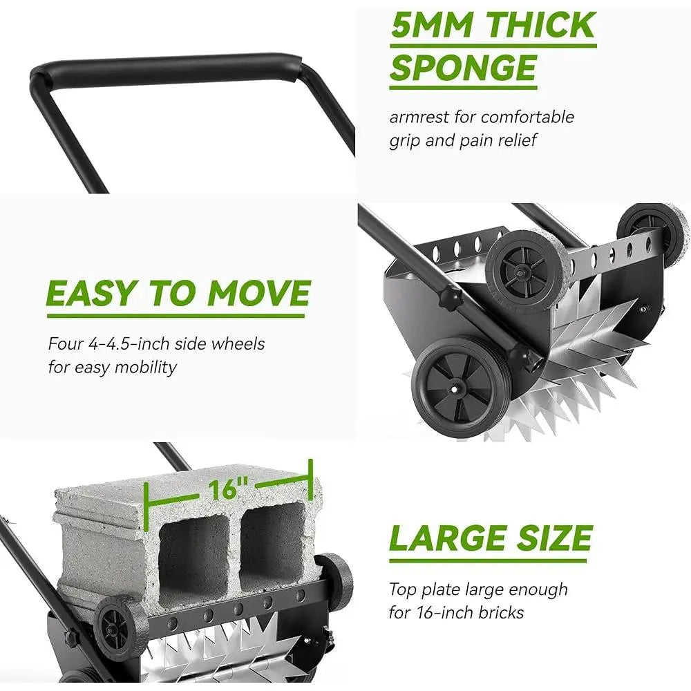 18 Inch Heavy Duty Lawn Aerator Manual Tool with Steel Handle 4 Wheels Spike Aerator Efficient Soil Penetration and Easy Use