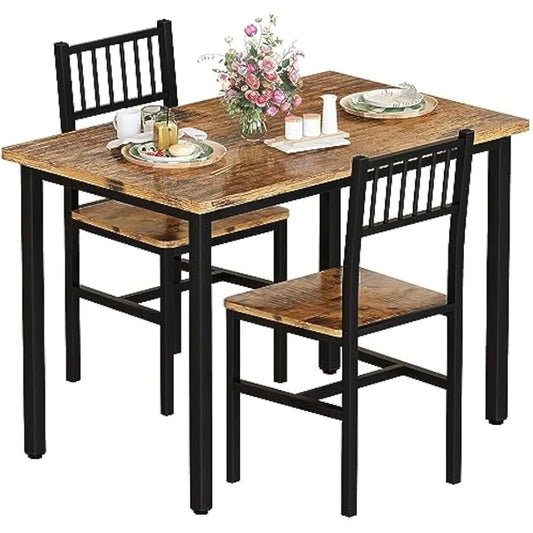 3 Piece Dining Table Set, Small Industrial Kitchen Table and 2 Chairs