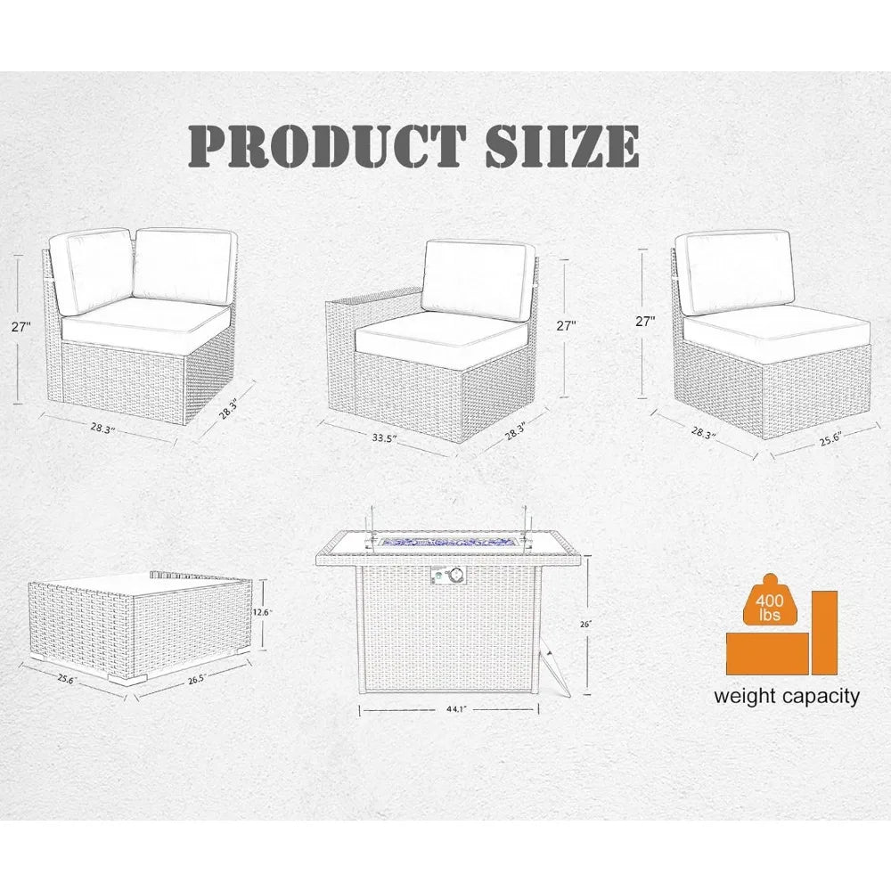 7 Pieces Patio Furniture Set with 44" Propane Gas Fire Pit Table