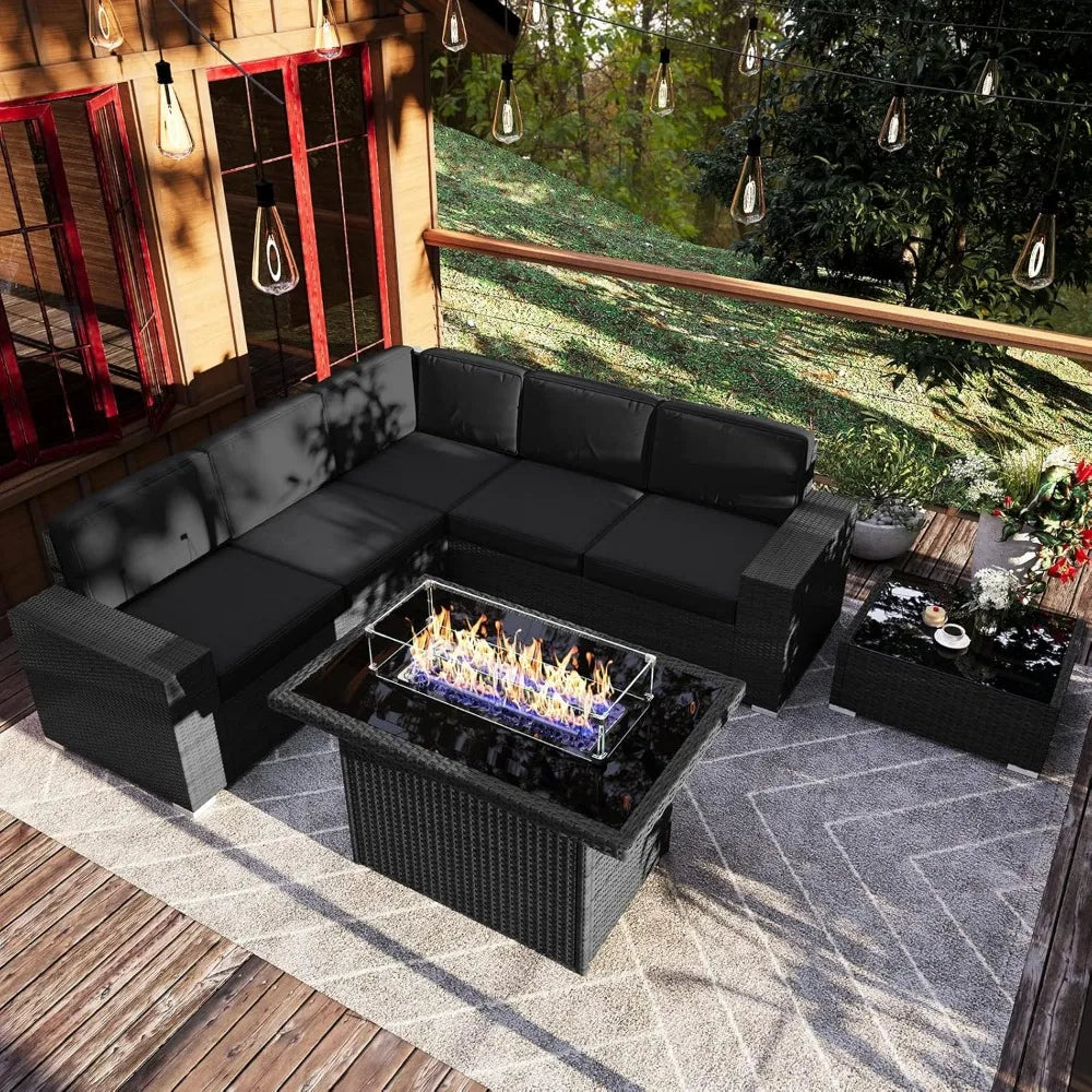7 Pieces Patio Furniture Set with 44" Propane Gas Fire Pit Table