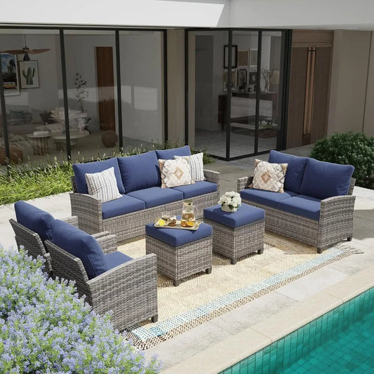 9 PCS Patio Furniture Set, Outdoor Wicker Conversation Sectional Sofa