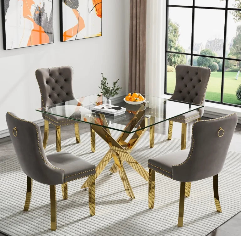 Square Glass Dining Table Set for 4