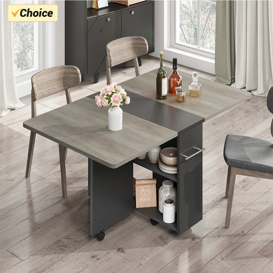 Folding Dining Table Drop Leaf Dining Table with 6 Wheels