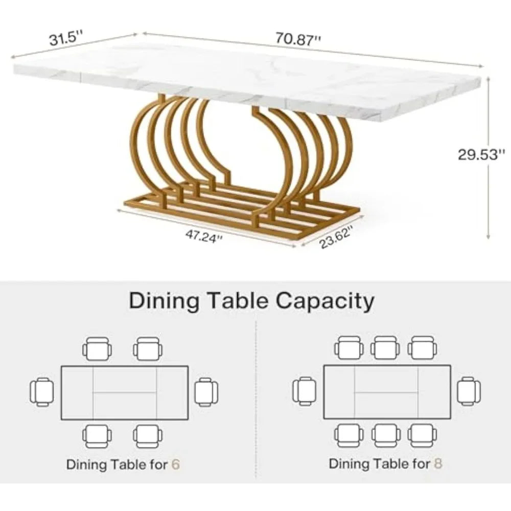 70.9" Dining Table for 6,White Dining Room Table